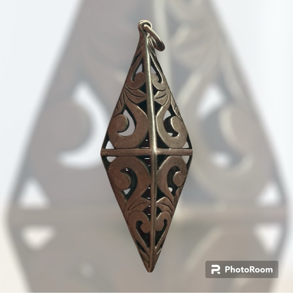 Vintage 90’s Sterling Silver Prism Pendant Diamond Openwork Swirl Artisan Deco
